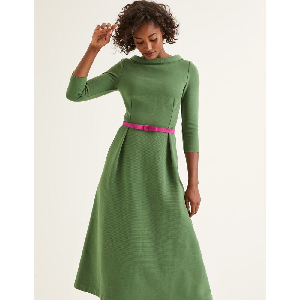 Boden Green Midi Dress with Pink Belt - Picture 2 of 13